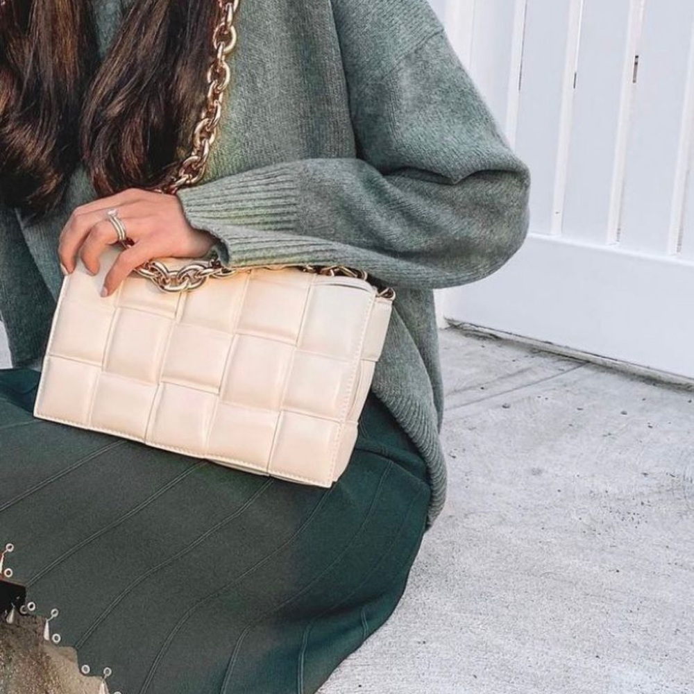 Bottega inspired cream cross body bag